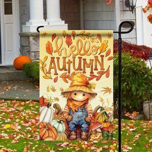 Double Sided Outdoor Scarecrow Flag/hello autumn/approximately 18 x 12. New